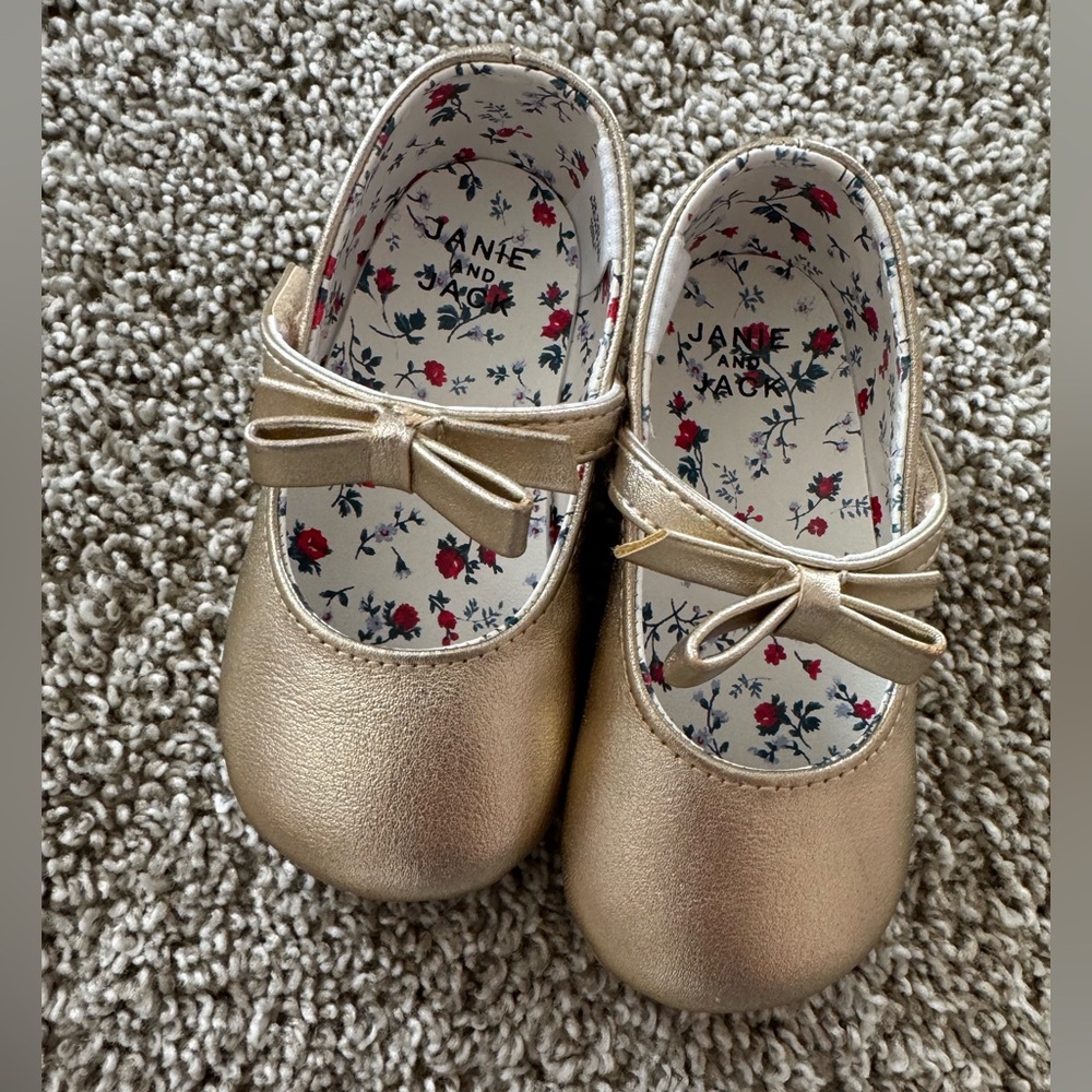 Janie and Jack Little Girls Metallic Gold Mary Jane Flats with Bow